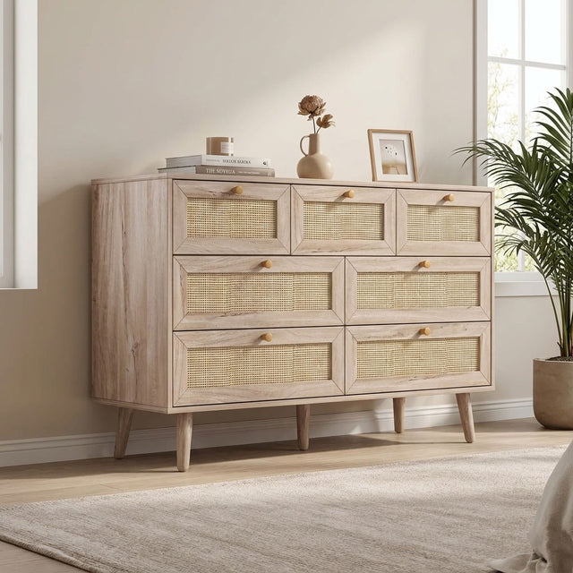 Willow oak rattan 7 drawer chest of drawers