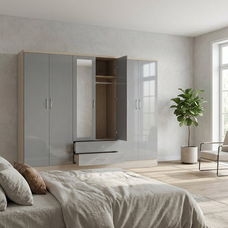 Nevada 6 Door 2 Drawer Mirrored Wardrobe