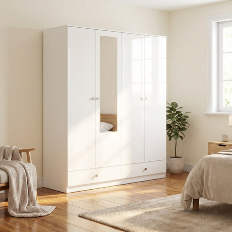 Denver 4 Door 2 Drawer Mirrored Wardrobe