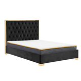 Chelsea Black Fabric Bed Frame with Gold Trim