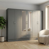 Nevada 6 Door 2 Drawer Mirrored Wardrobe