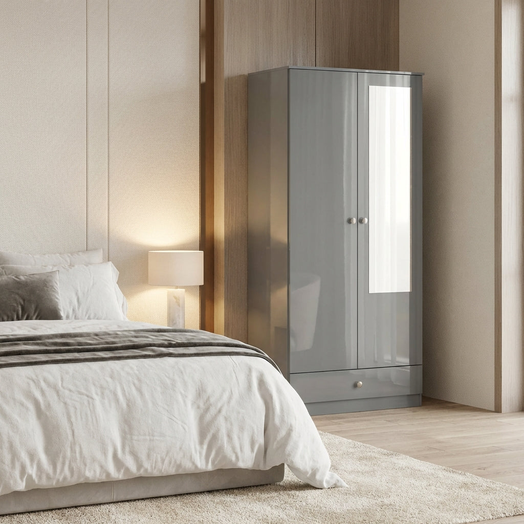 Denver 2 Door 1 Drawer Mirrored Wardrobe