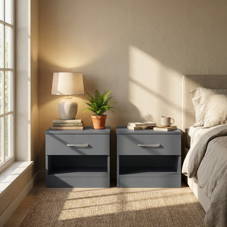 Pair of Highbury 1 Drawer Open Shelf Bedside Tables