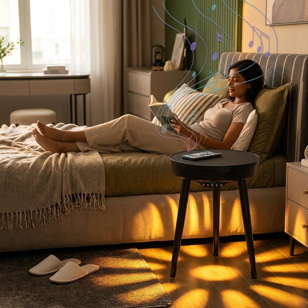Bluetooth Speaker Side Table with 360° Sound & LED Light
