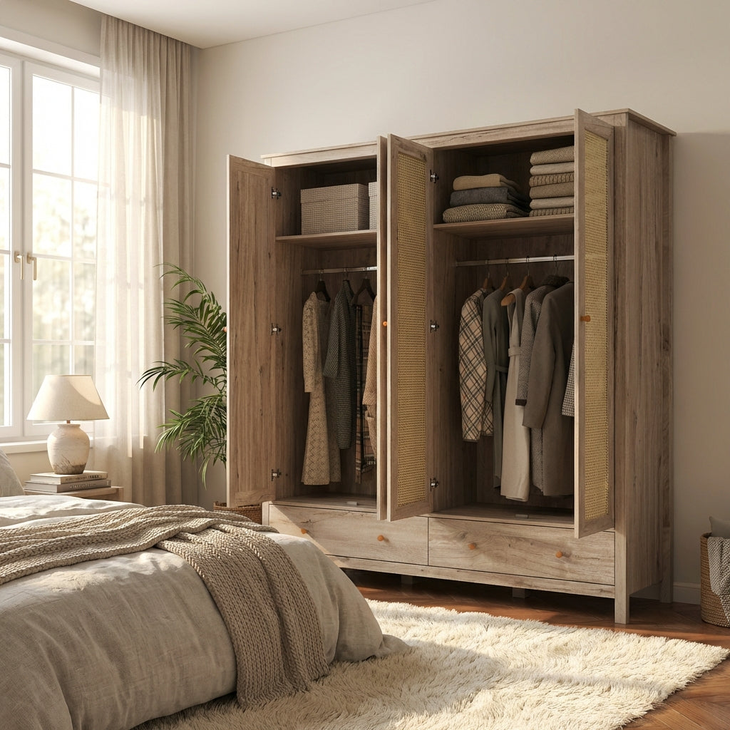 Willow Rattan 4 Door Wardrobe with 2 Drawers