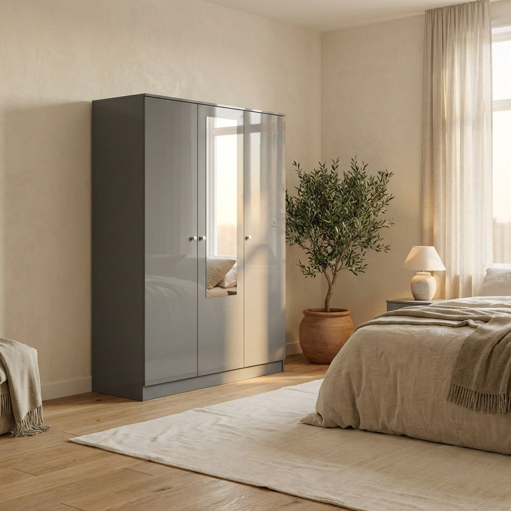 Denver 3 Door 2 Drawer Mirrored Triple Wardrobe