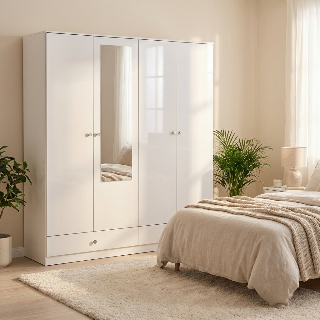 Denver 4 Door 2 Drawer Mirrored Wardrobe