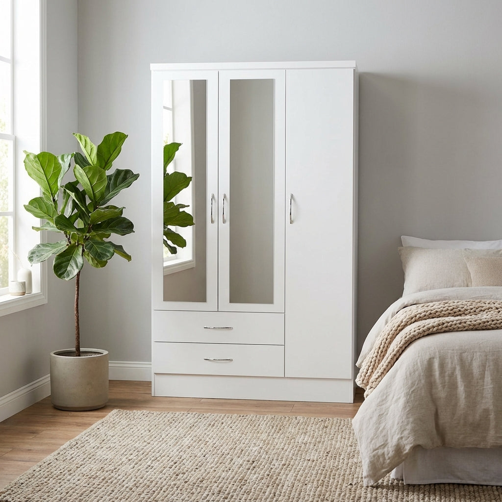 Nevada 3 Door 2 Drawer Mirrored Wardrobe