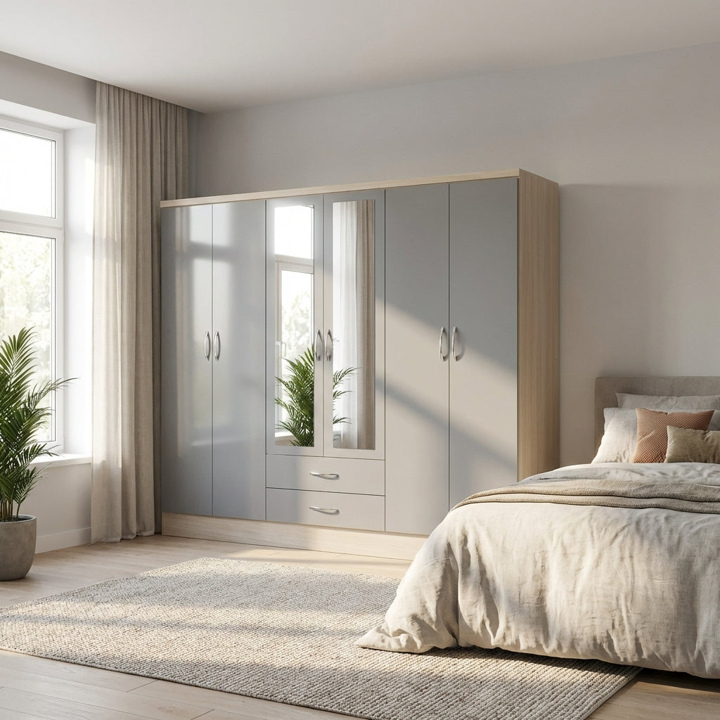 Nevada 6 Door 2 Drawer Mirrored Wardrobe