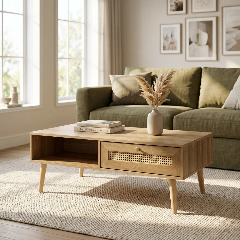 Manila Rattan Effect Coffee Table with Storage Drawer