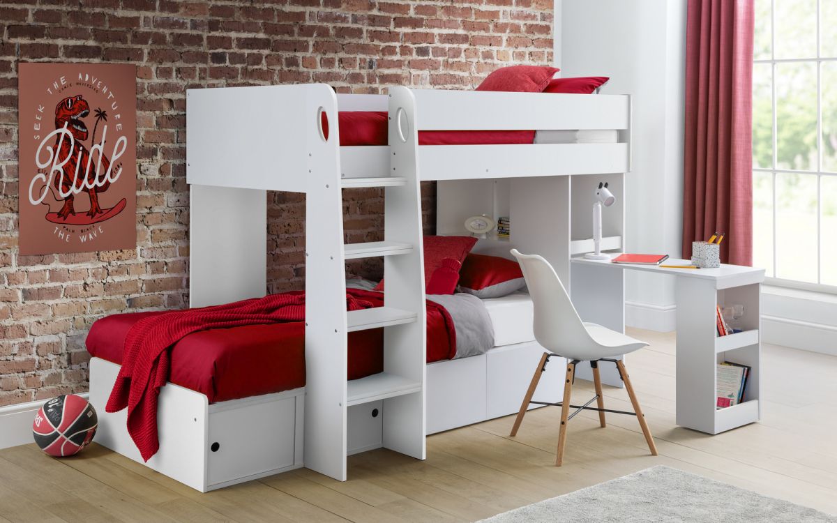 Eclipse White Single 3ft Bunk Bed With Storage & Desk