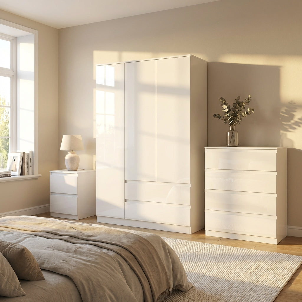 Soho 3 Door Wardrobe, 4 Drawer Chest & Bedside Table Bedroom Set