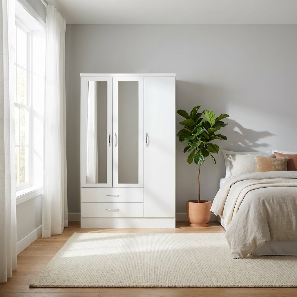 Nevada 3 Door 2 Drawer Mirrored Wardrobe