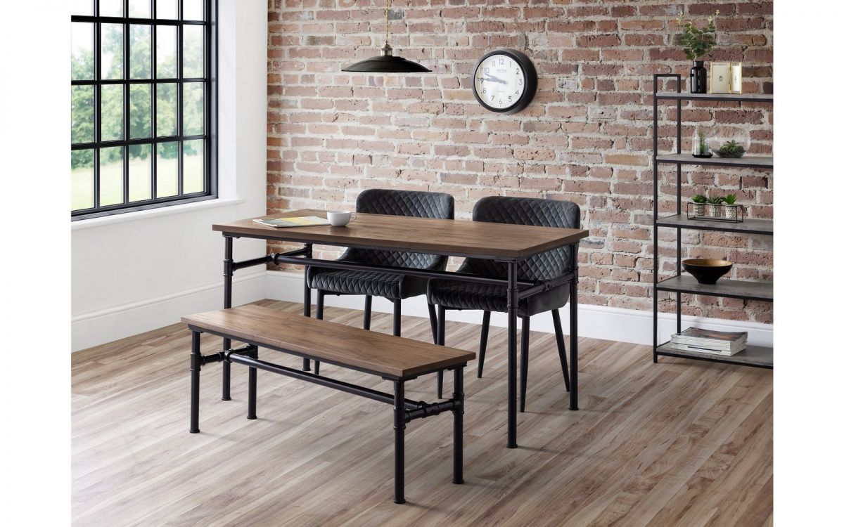 Carnegie Industrial Pipework Dining Table, Bench and 2 Luxe Chairs