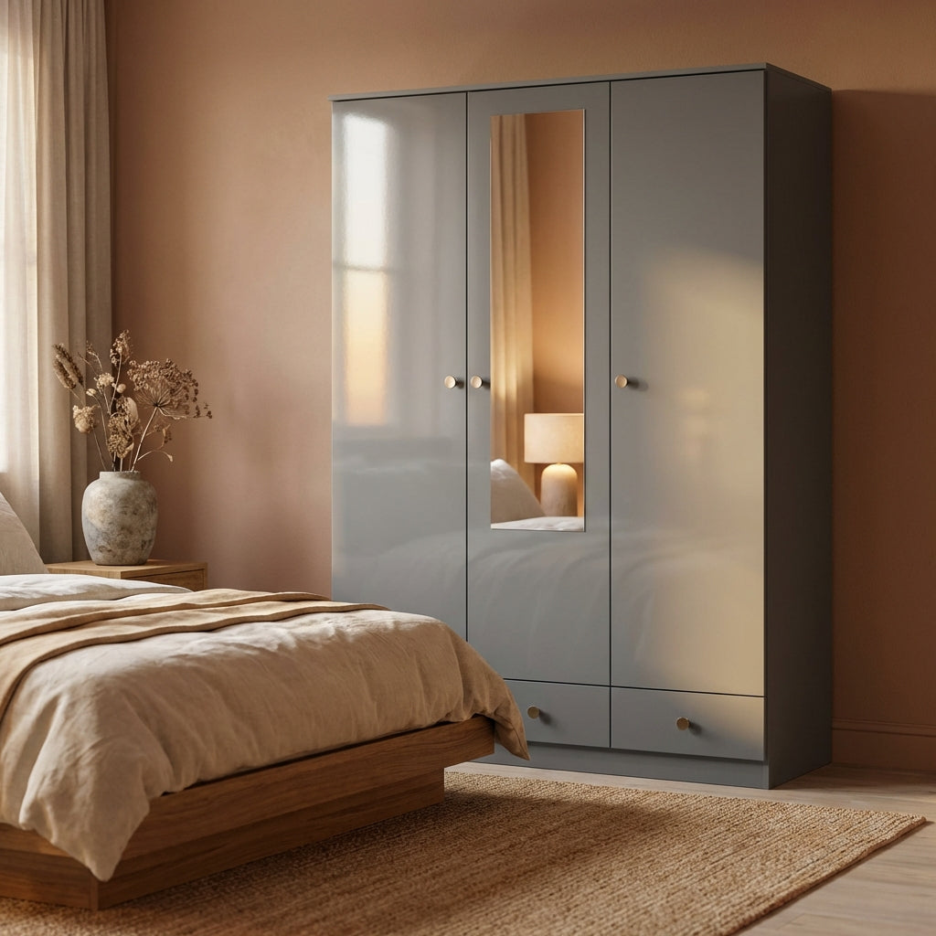 Denver 3 Door 2 Drawer Mirrored Triple Wardrobe