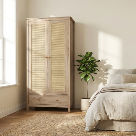 Willow Rattan 2 Door Double Wardrobe with 1 Drawer