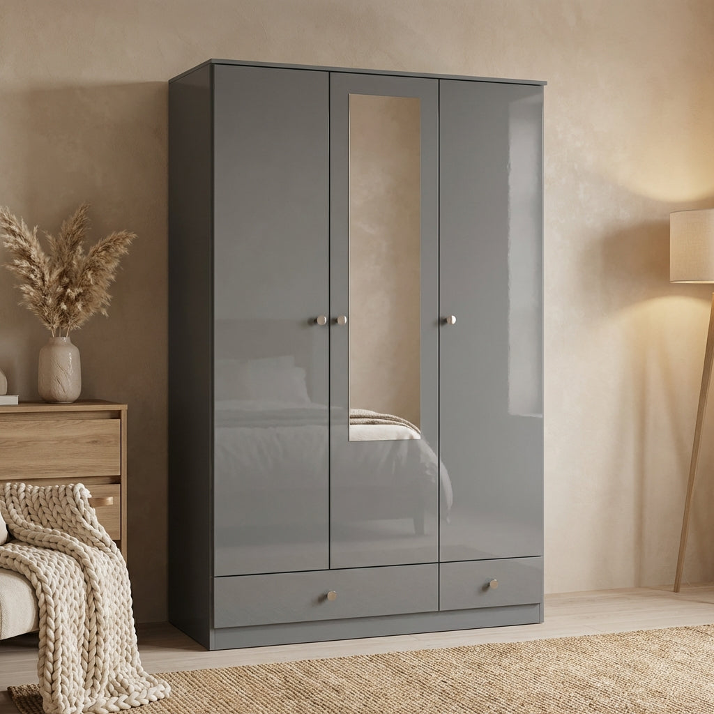 Denver 3 Door 2 Drawer Mirrored Triple Wardrobe