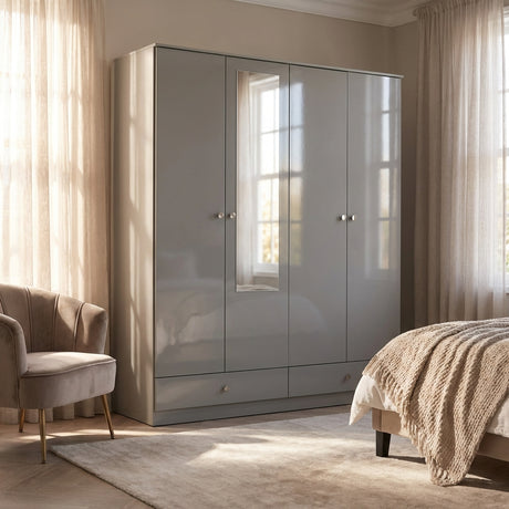 Denver 4 Door 2 Drawer Mirrored Wardrobe