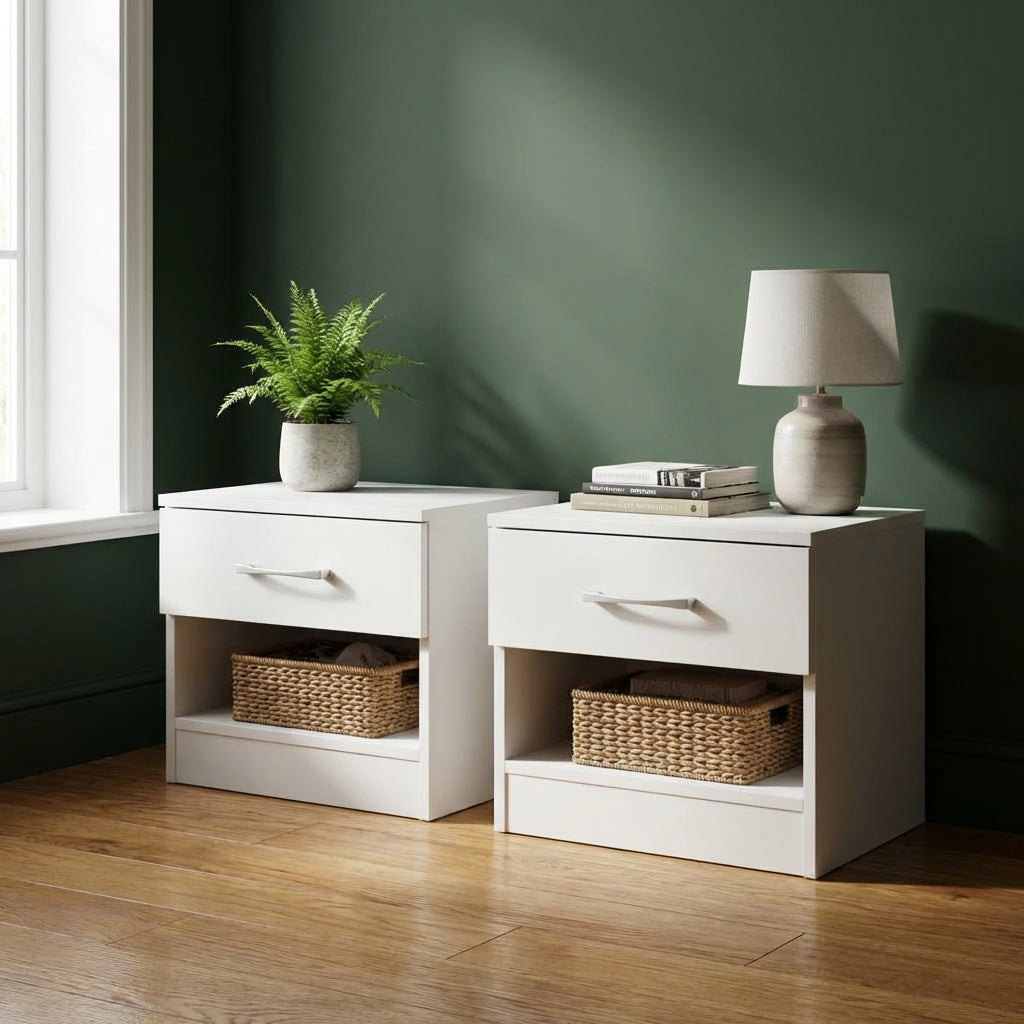 Pair of Highbury 1 Drawer Open Shelf Bedside Tables