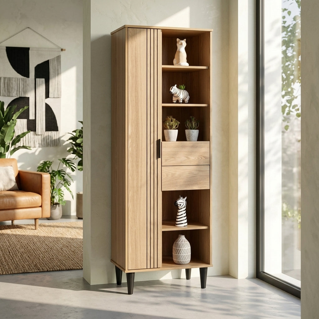 Tessa 1 Door 2 Drawer Bookcase Storage Cupboard