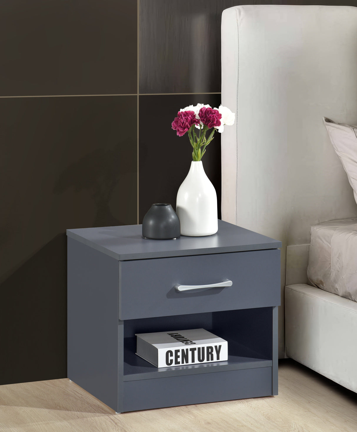 Highbury 1 Drawer Open Shelf Bedside Table