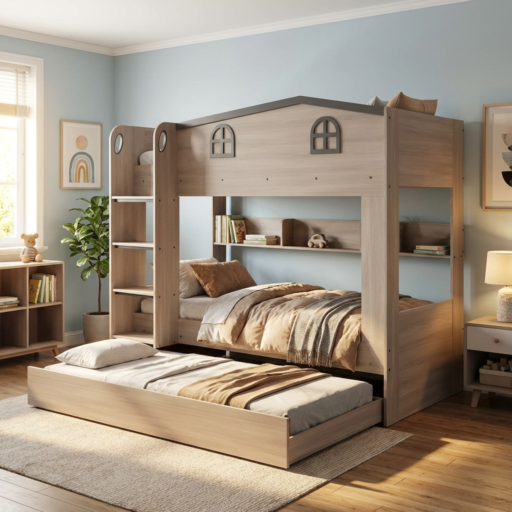 Hector Kids 3ft House Bunk Bed with Pull-Out Trundle Bed