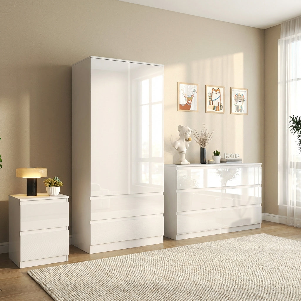 Soho 2 Door Wardrobe, 6 Drawer Chest & Bedside Table Bedroom Set