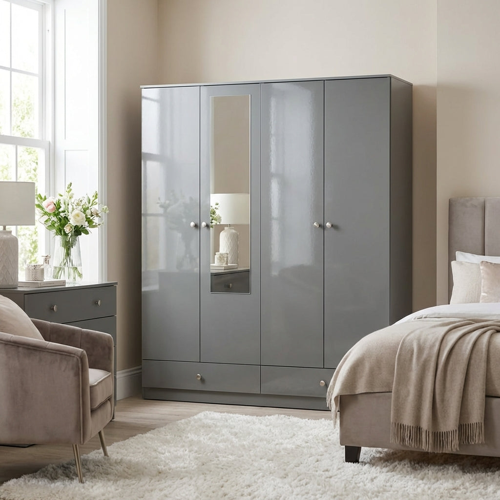 Denver 4 Door 2 Drawer Mirrored Wardrobe