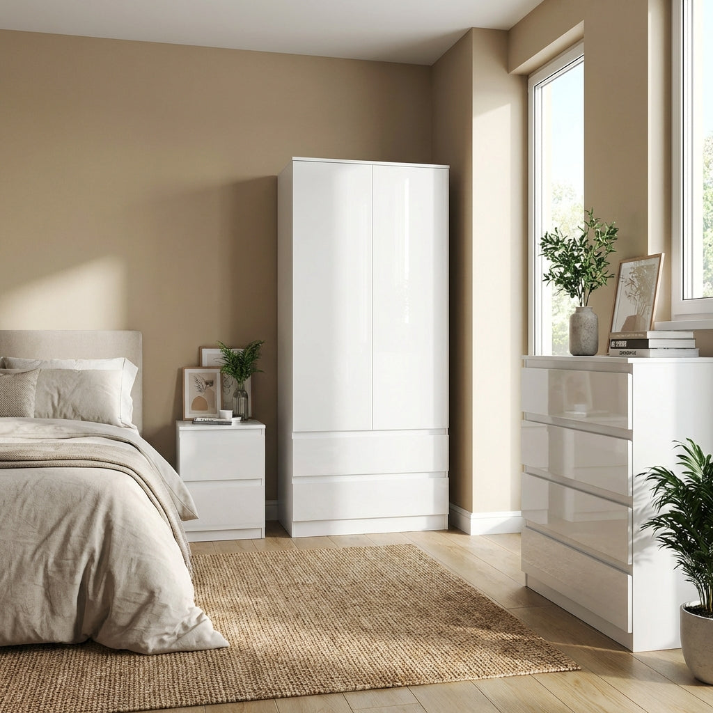 Soho 2 Door Wardrobe, 4 Drawer Chest & Bedside Table Bedroom Set