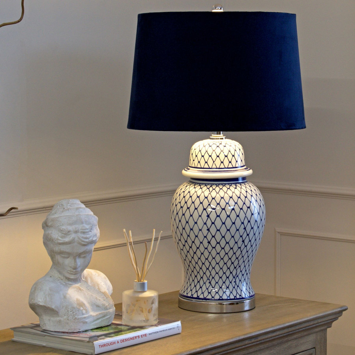 Malabar Ceramic Table Lamp with Velvet Shade