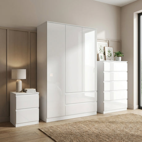 Soho 3 Door Wardrobe, 5 Drawer Chest & Bedside Table Bedroom Set