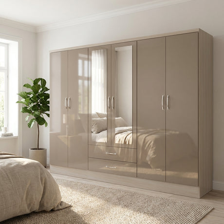 Nevada 6 Door 2 Drawer Mirrored Wardrobe