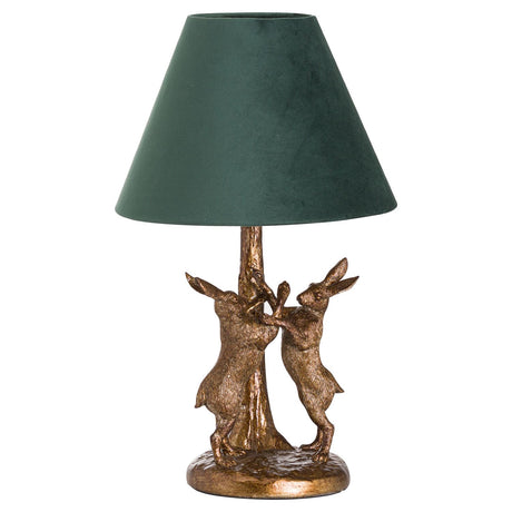 Antique Marching Hares Lamp with Velvet Shade