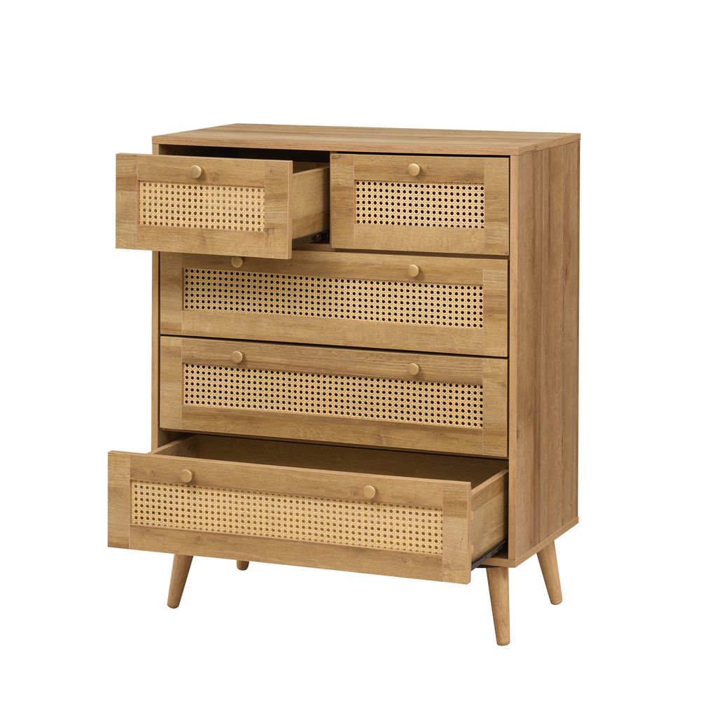 Manila Rattan 3 Piece Bedroom Set with 2 Door Wardrobe, Bedside Table & Chest of 3+2 Drawers
