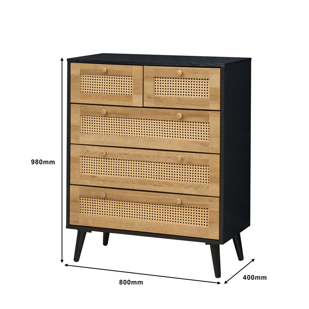 Manila Rattan 3 Piece Bedroom Set with 2 Door Wardrobe, Bedside Table & Chest of 3+2 Drawers