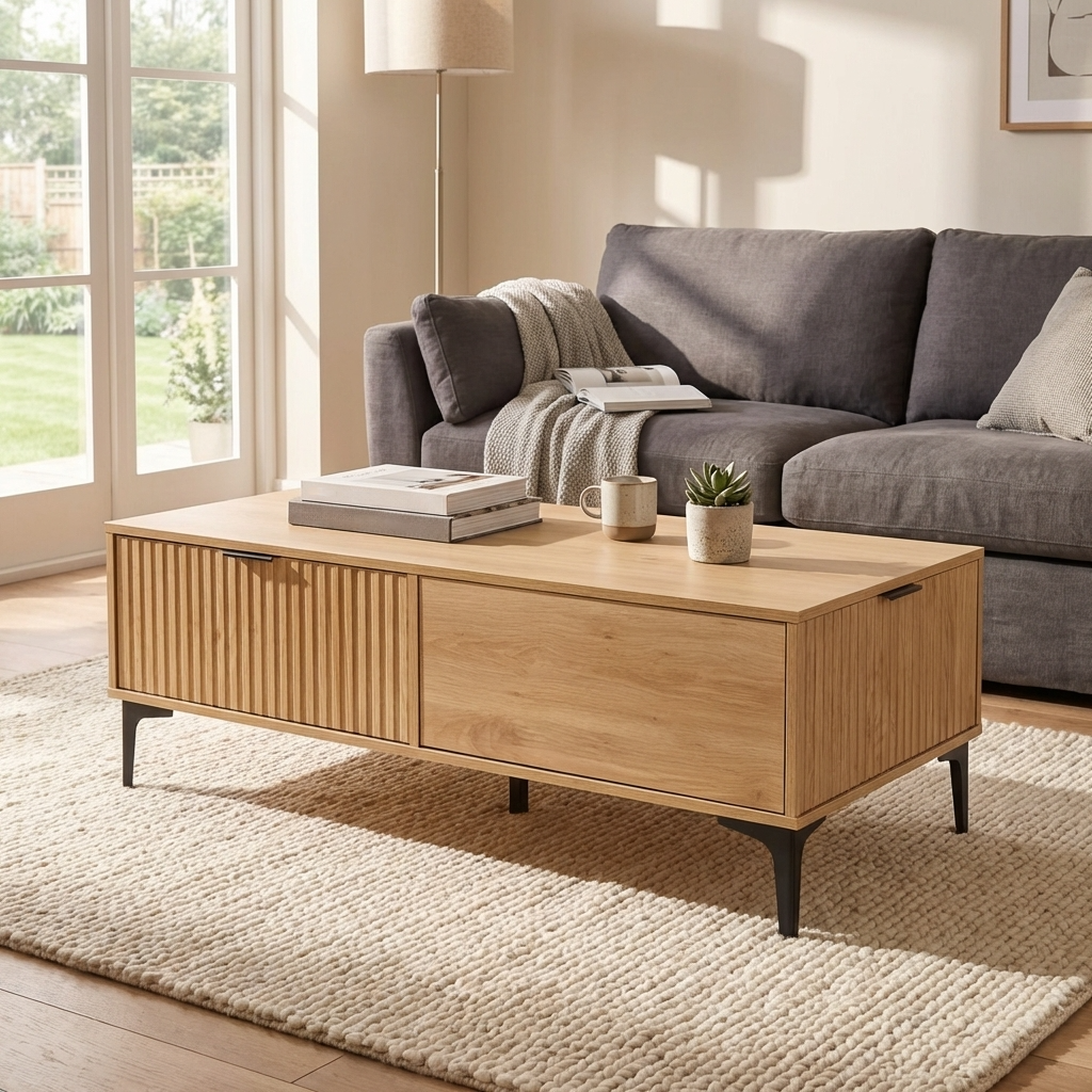 Miami Ridged 2 Drawer Fluted Coffee Table