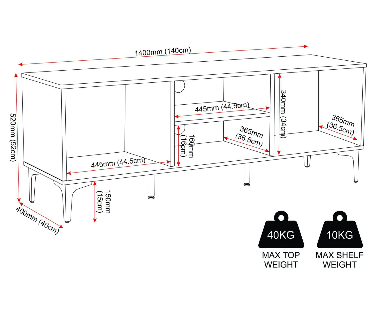 Miami Ridged 140cm 2 Door TV Unit with Shelves