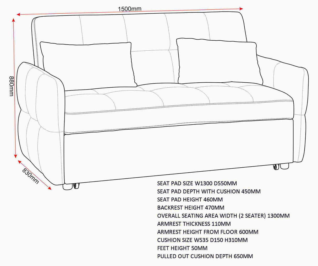 Chelsea 2 Seater Fold Out Sofa Bed