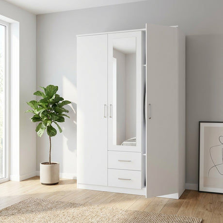 Dakota 3 Door 2 Drawer Mirrored Triple Wardrobe