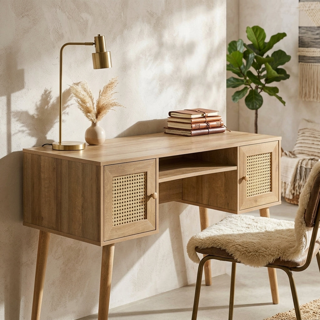 Manila 2 Door Rattan Compact Storage Desk