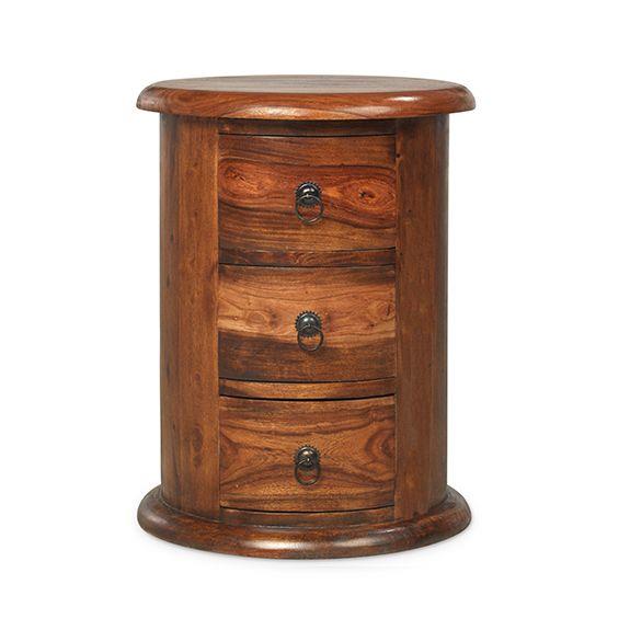Denali 3 Drawer Drum Bedside Table