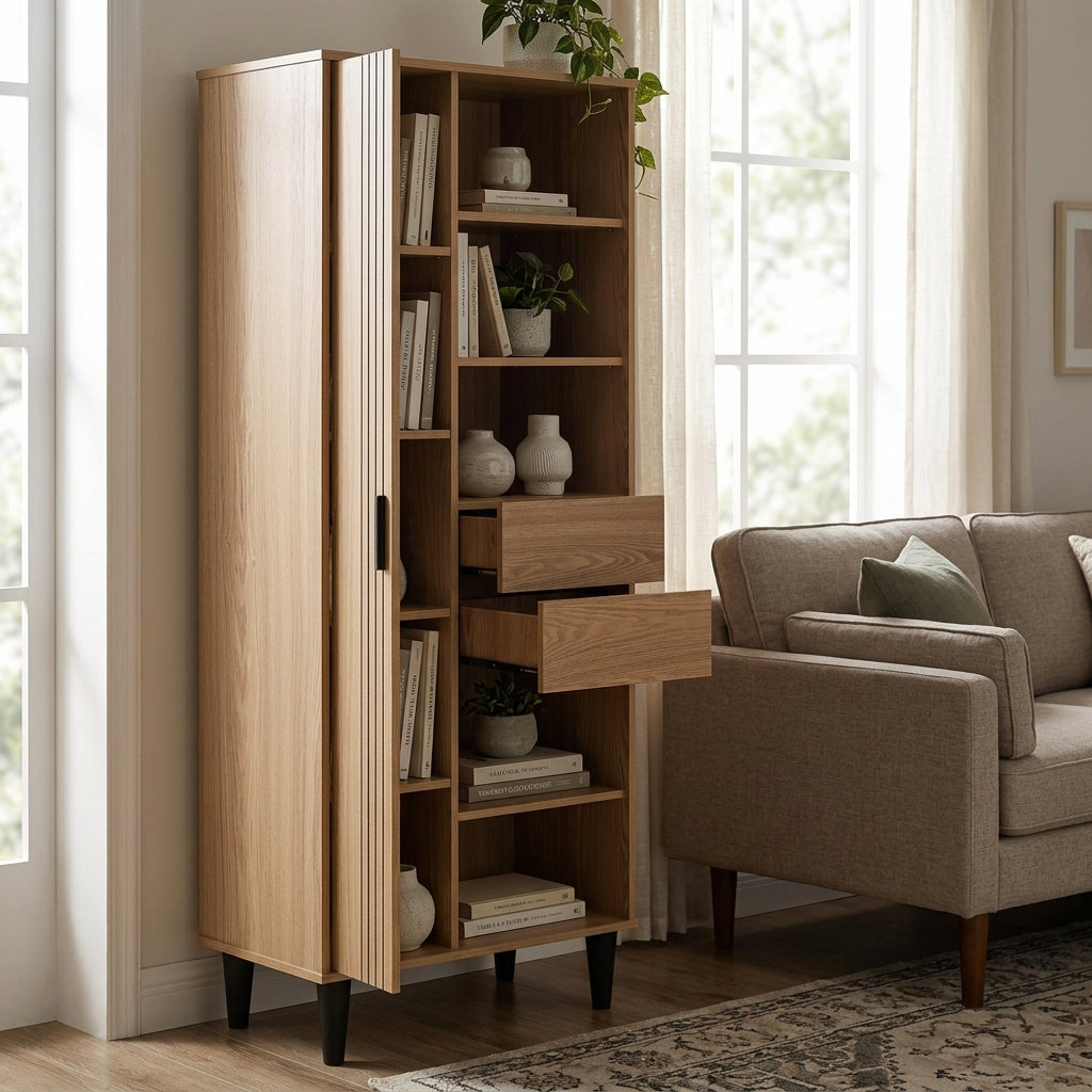Tessa 1 Door 2 Drawer Bookcase Storage Cupboard