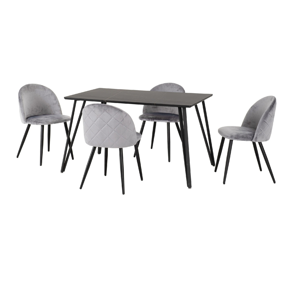 Marlow Black Marble Effect Dining Table with 4 Velvet Dining Chairs