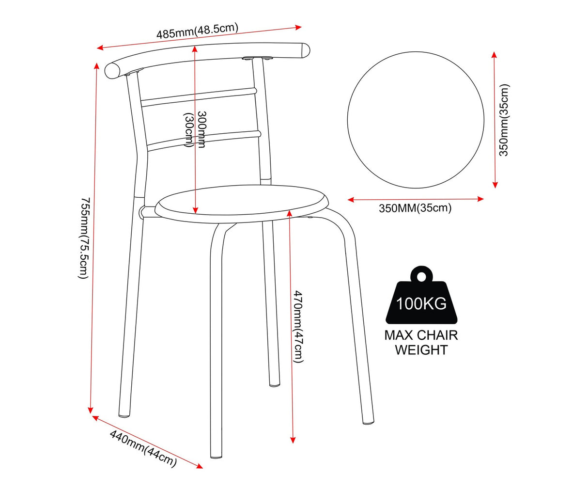 Derry Compact Dining Set with 2 Chairs - Small Kitchen Table Set