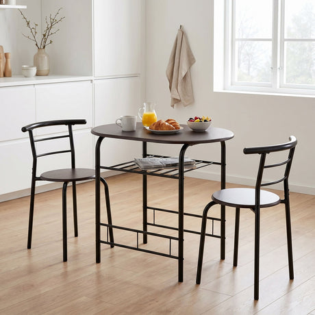 Derry compact dining set with table and 2 chairs in walnut and black