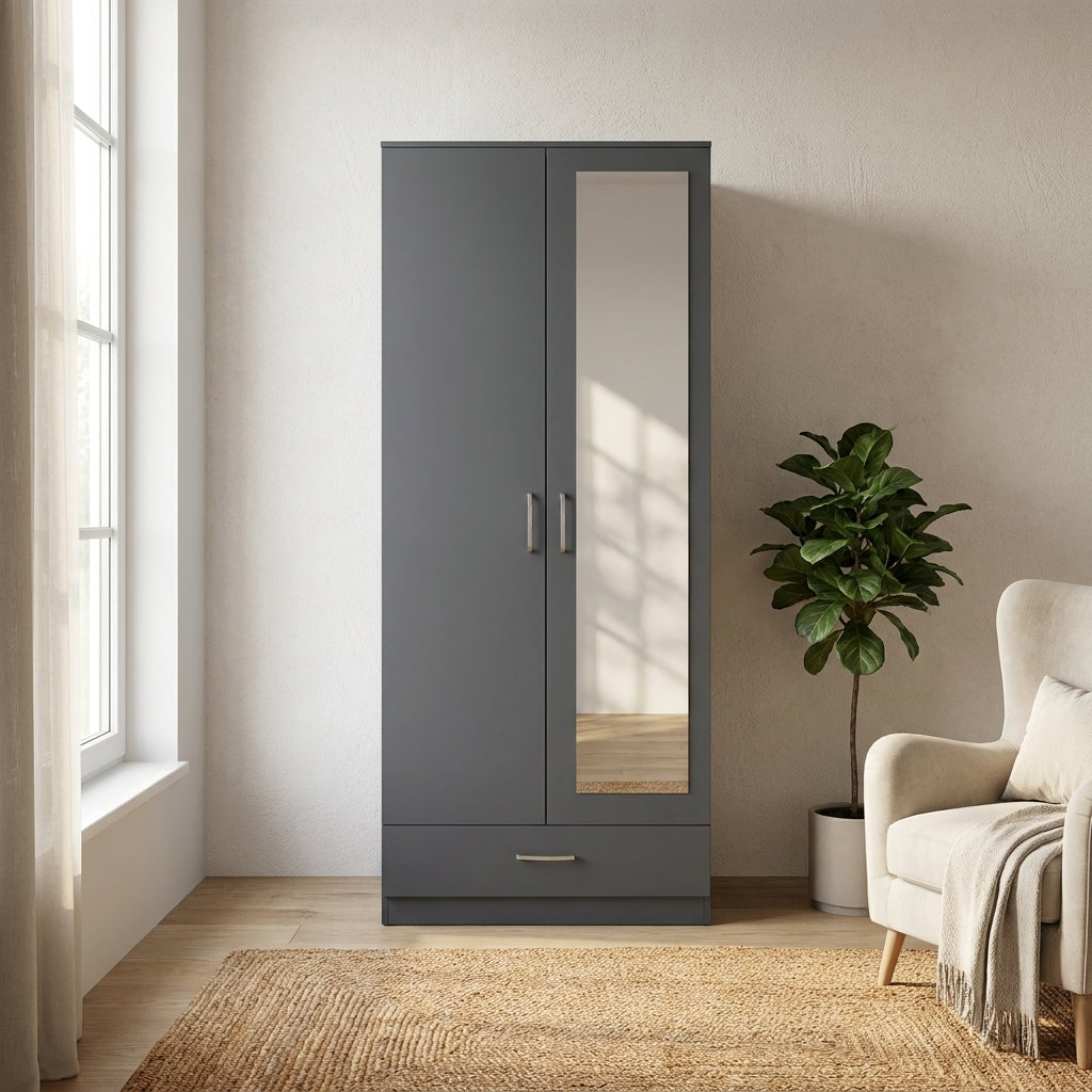 Dakota 2 Door 1 Drawer Double Mirrored Wardrobe