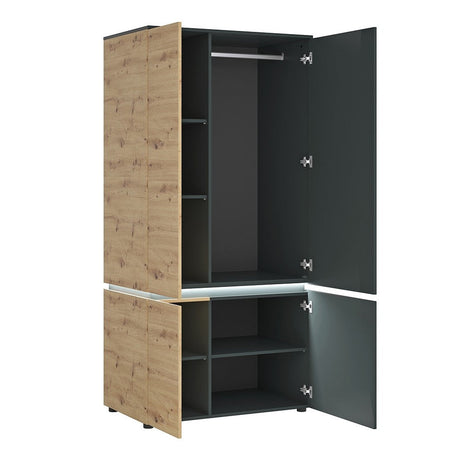 Luci Platinum and Oak 4 Door Wardrobe (including LED lighting)