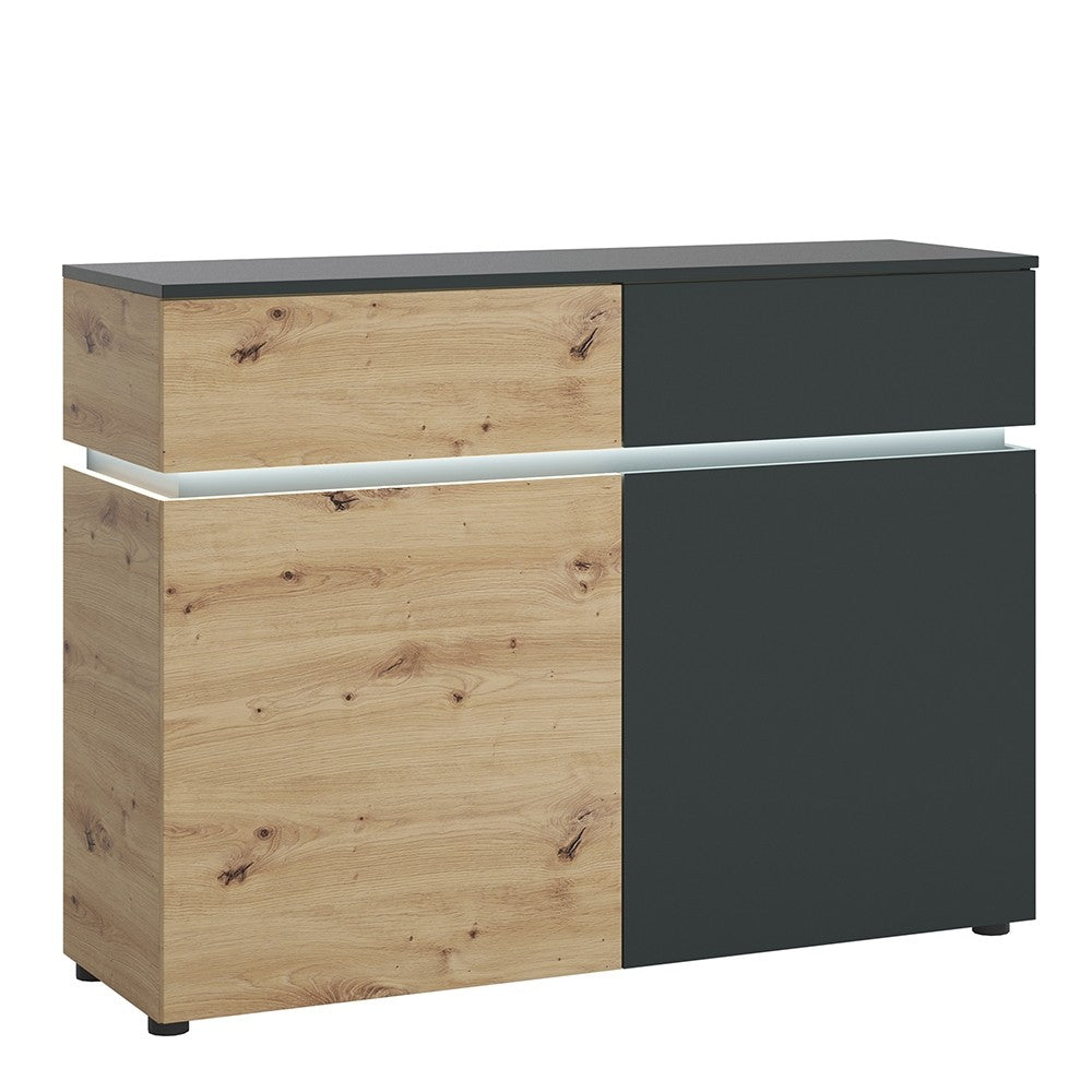 Luci Platinum and Oak 2 Door 2 Drawer Cabinet (including LED lighting)