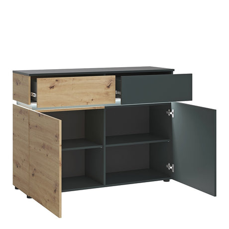 Luci Platinum and Oak 2 Door 2 Drawer Cabinet (including LED lighting)