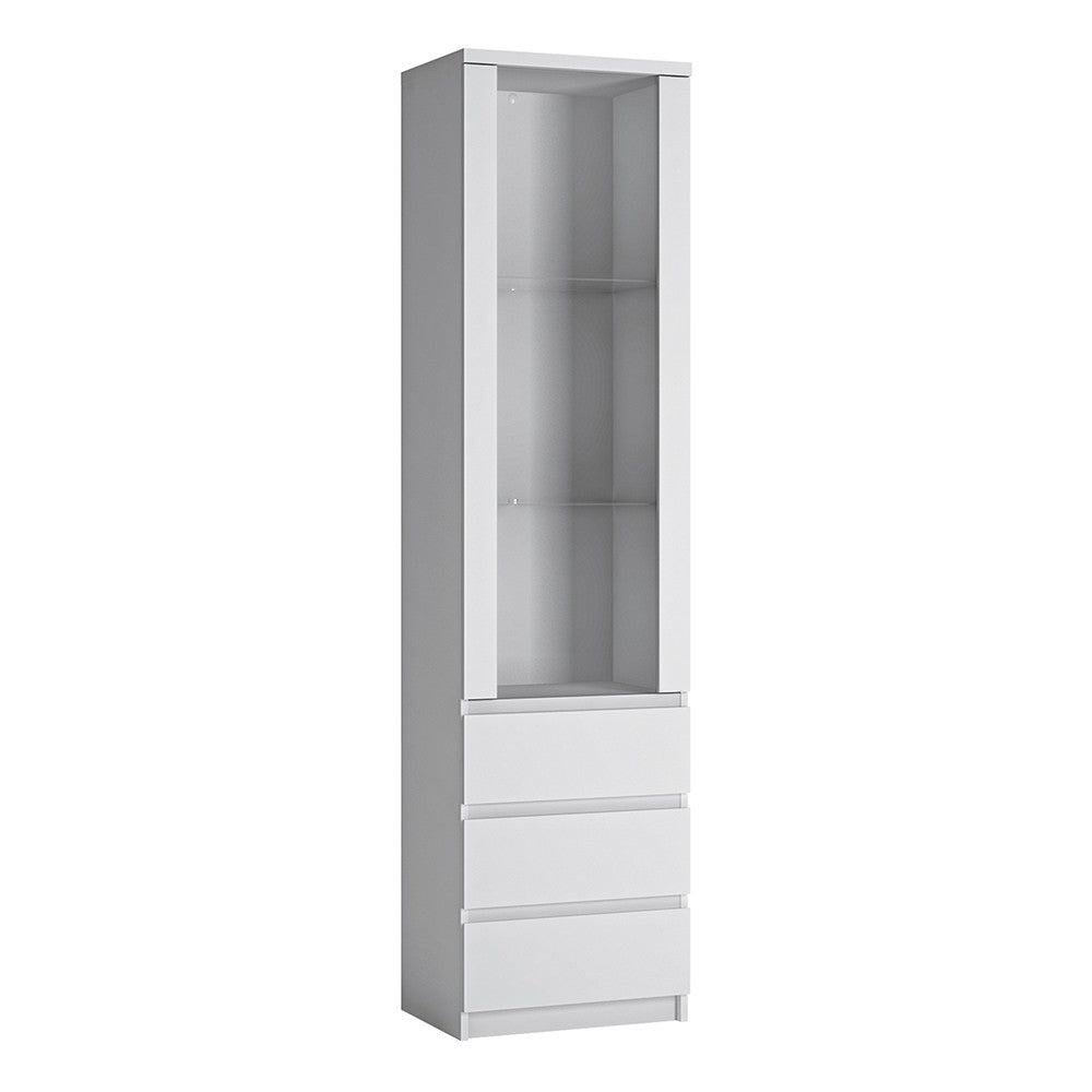 Fribo Tall Narrow Glazed Display Cabinet (1 Door, 3 Drawers)